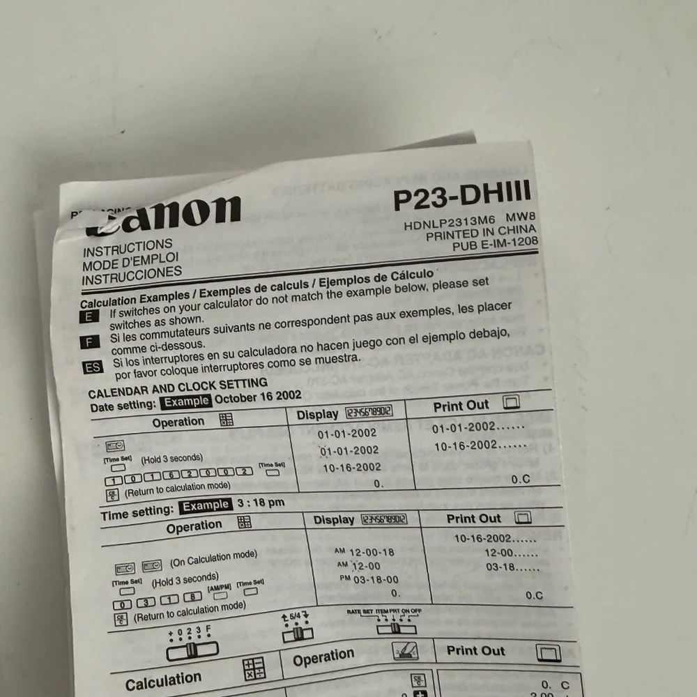 Canon P23-DHIII Printing Calculator/adding Machine and Refill paper